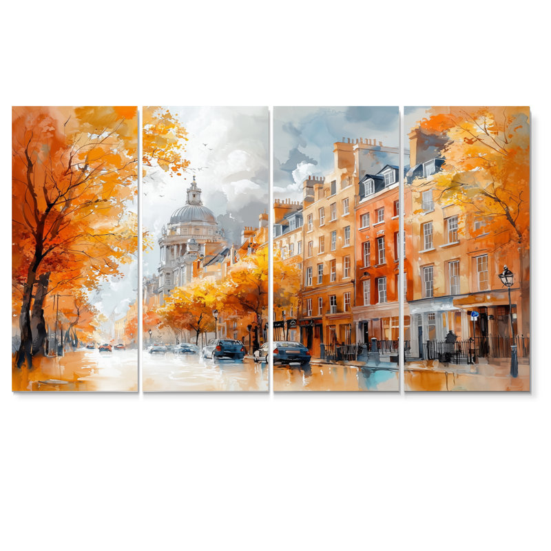 Irlande, paysage urbain de Dublin en automne - ensemble d'art mural Irlande, H 32 po x l 64 po