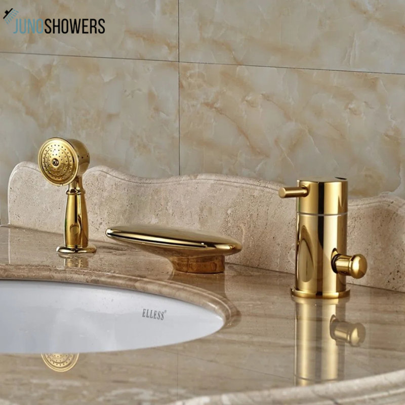 Modern Curved Wide Waterfall Bathroom Faucet with Single Lever Control and Handheld Shower