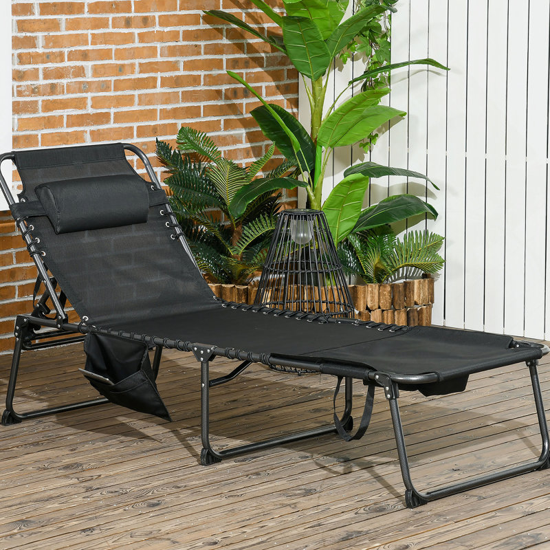 Outsunny Folding Chaise Lounge With 5-Level Reclining Back, Outdoor Tanning Chair With Reading Face Hole And Side Pocket, Ideal For Beach, Yard, And Patio