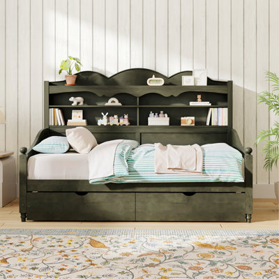 Lit de jour avec tiroirs de rangement, cadre de lit en bois avec tablettes de rangement pour chambre à coucher, salon, chambre d'amis