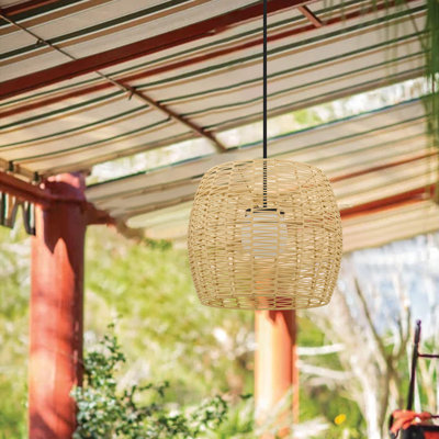 Luminaire suspendu Aruba à DEL pour intérieur / extérieur, rotin tissé, sélectionnable 5-CCT, à intensité variable