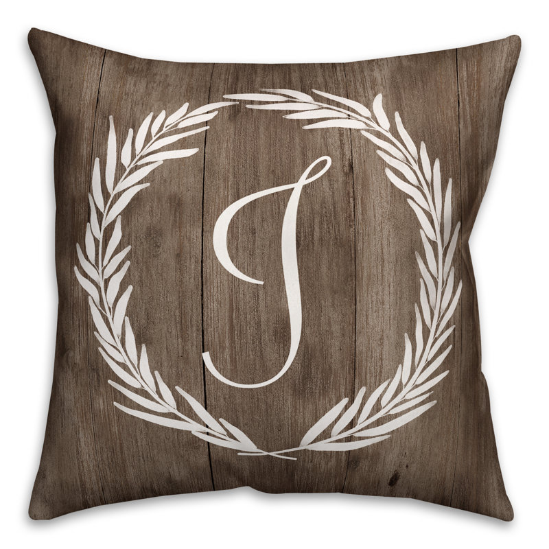  Wreath Initial Throw Pillow, J