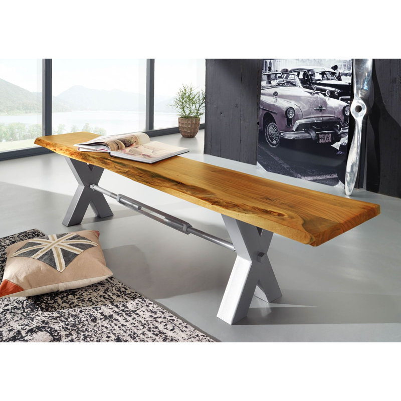 Iron Label Solid Wood Bench, H46 x W200 x D38cm, Silver