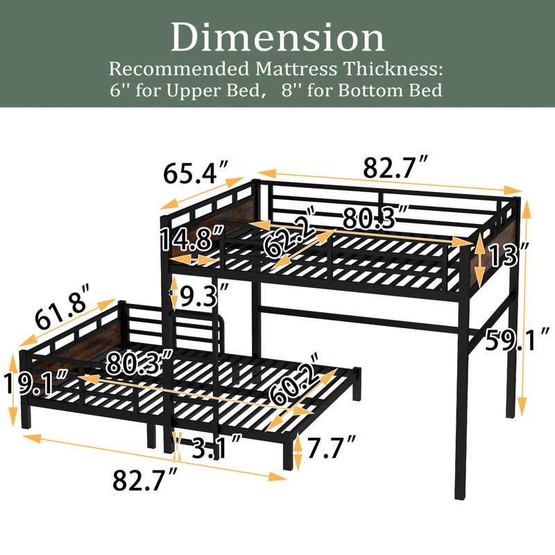 Queen Over Queen Metal Bunk Bed/Metal Loft Bed And Metal Platform Beds,With Raised Security Fence