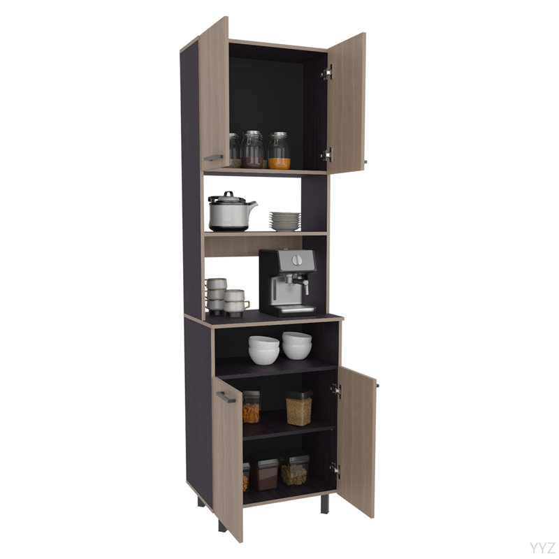 Garde-manger avec 5 tablettes et 4 portes, noir, gris clair
