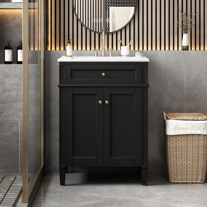Meuble-lavabo de salle de bain avec tiroir basculant et portes à fermeture douce, meuble de rangement de salle de bain avec lavabo, meuble-lavabo pour l'organisation