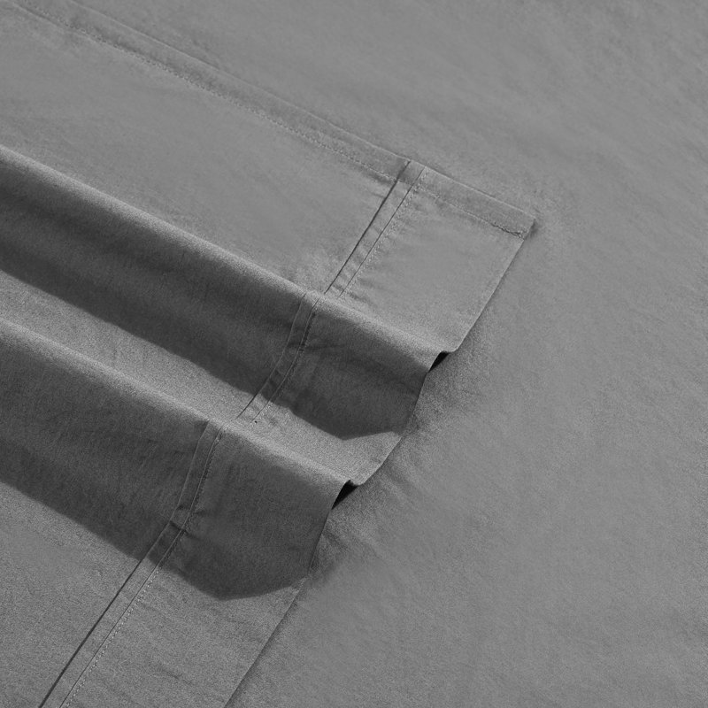 Calvin Klein Washed Cotton Percale Sheet Set, King Sheet Set with 2 Pillowcases, Dark Gray