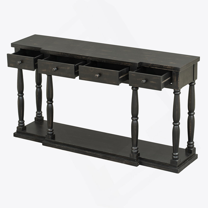 Console sophistiquée pour le couloir, le salon et la chambre à coucher avec quatre tiroirs de rangement et une tablette pour une organisation optimale
