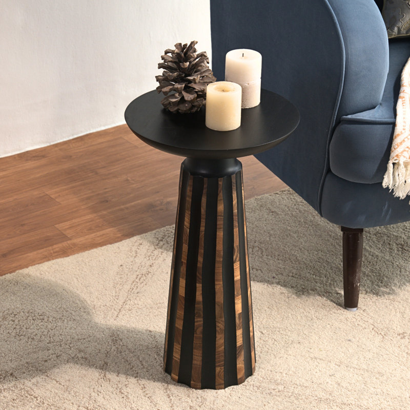 Modern Black & Walnut Wood Accent Table
