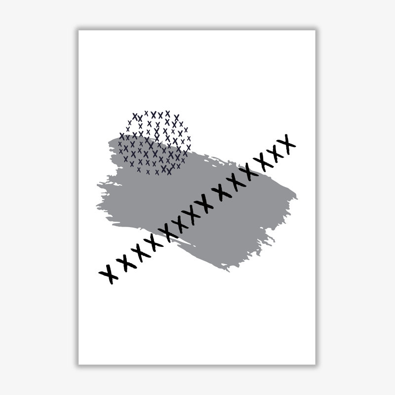 Grey X Paint Brush Abstract - Single Picture Frame Print, 42 cm H x 30 cm W x 1 cm D, No Frame
