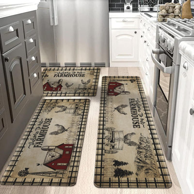 3PCS Kitchen Rugs, Anti Fatigue Kitchen Mat, Farmhouse Rooster, Cushioned Kitchen Mats for Floor, Non-Slip, Comfort, Waterproof, Standing Mat for Sink Laundry Office, Chicken
