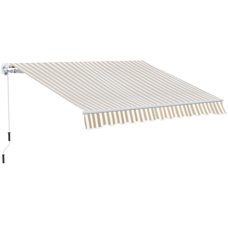 Auvent de jardin rétractable 12 'x 10' - et à eau -, manivelle manuelle, structure en aluminium, tissu 280G / M, blanc beige pour patio protégé, fonctionnement, balcon, cour,