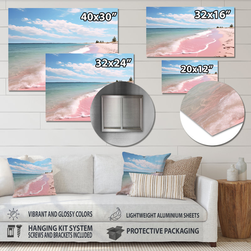 Décoration murale en métal rose, paysage de plage I - Paysages, H 12 po x l 20 po