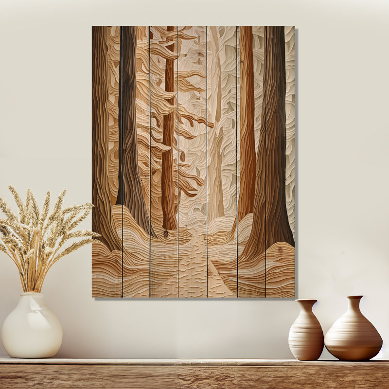 Automne, forêt enchantée II - Paysage de campagne, art mural sur bois de pin naturel, H 32 po x l 24 po x P 0,78 po