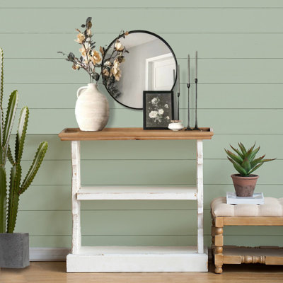 35.4" Farmhouse Wooden Console Table with Top Shelf Tray and Hollow out pattern，French Country Console Table