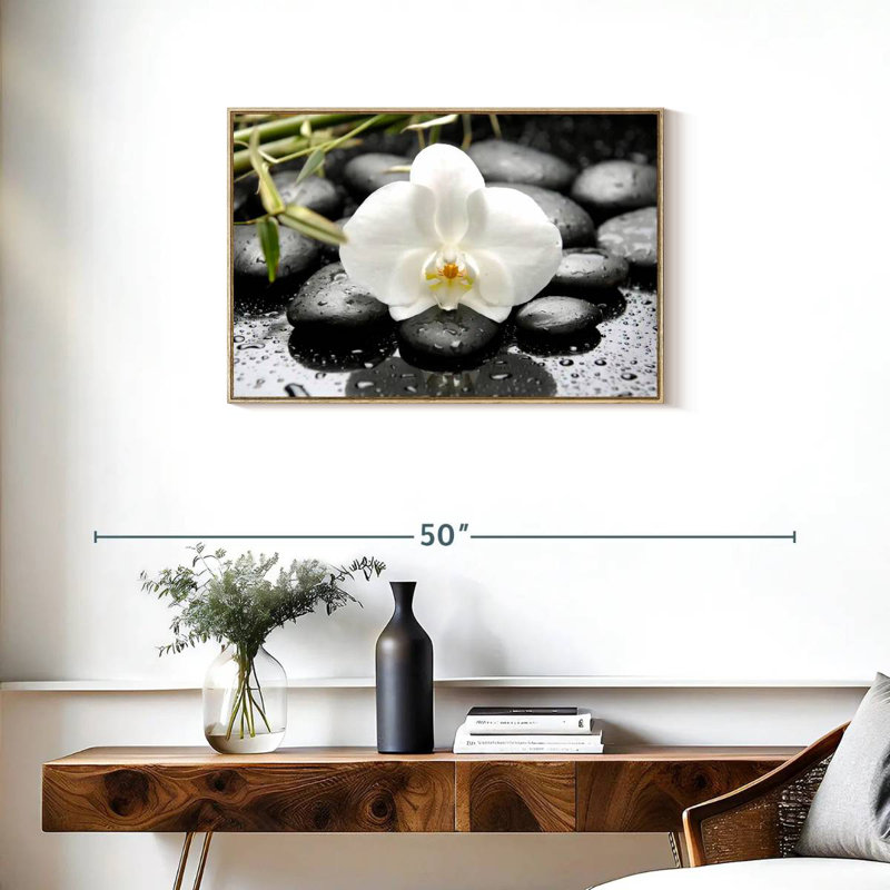Orchidée blanche, Cadre flottant en bois naturel, 31 po x 21 po