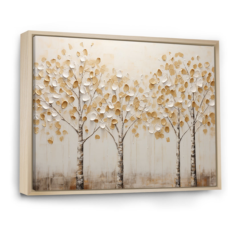 Harmonie d'arbres beiges - art mural arbres, Cadre naturel flottant, H 30 po x l 40 po x P 1,5 po