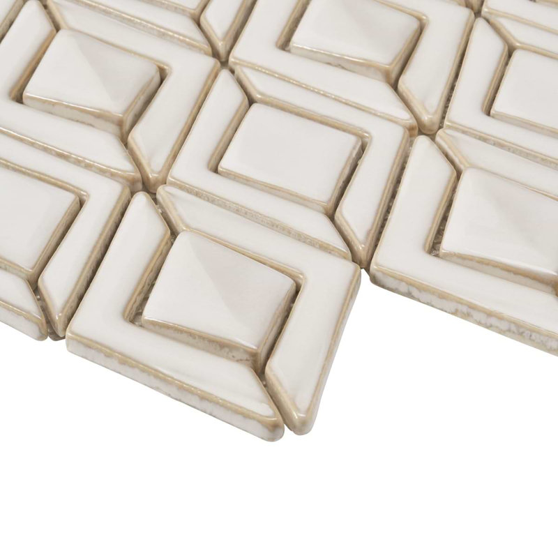 Nabi Jewel 3D Glossy Glass Mosaic Tile, Natural White