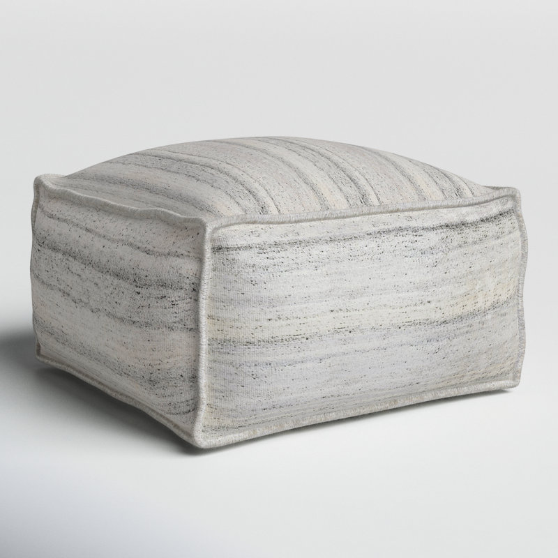 Paulie Upholstered Pouf, Off-White/Gray