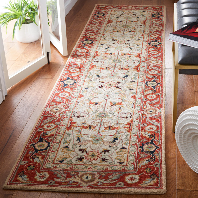 Hollander Hand-Hooked Wool Red Area Rug, Runner 2'6" x 10'