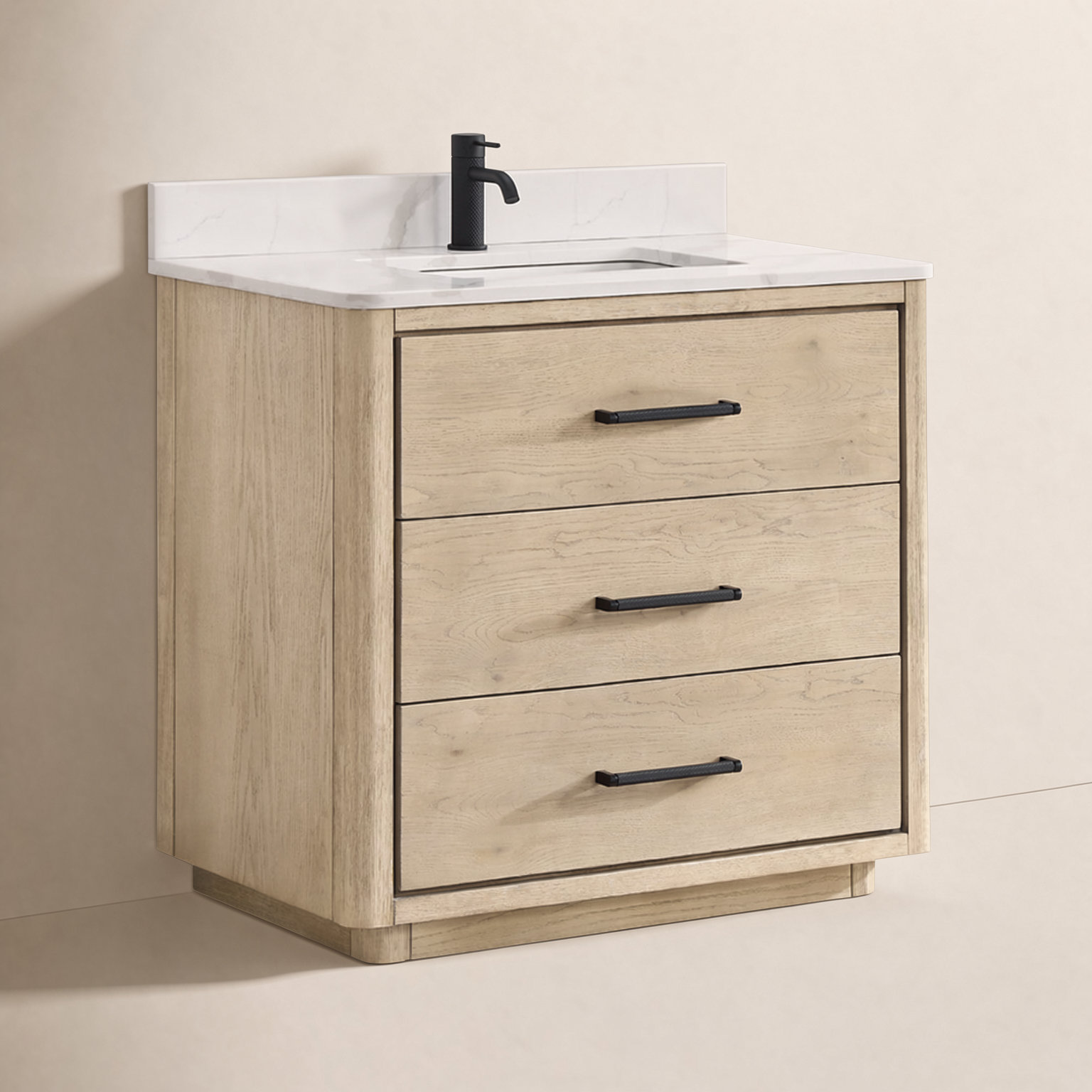Porto 36'' Single Bathroom Vanity, Natural Oak, Matte Black