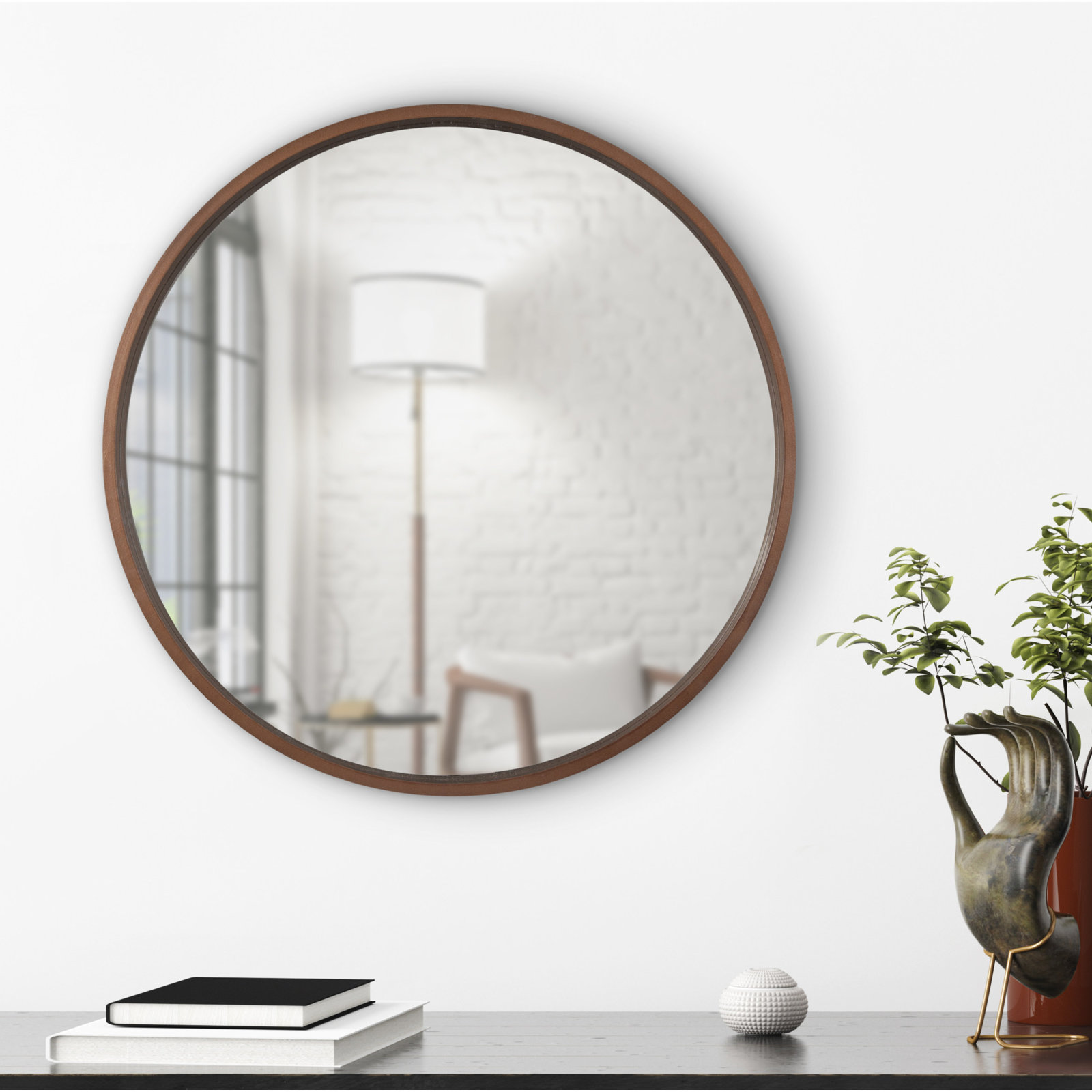 Arranjeet Modern Round Wall Mirror, 25.6" x 25.6", Bronze