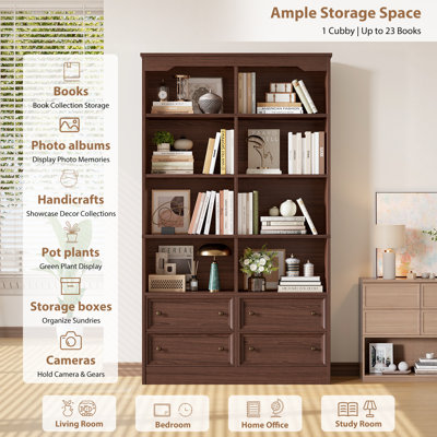 6-Tier Standard Bookcase with 4 Drawers