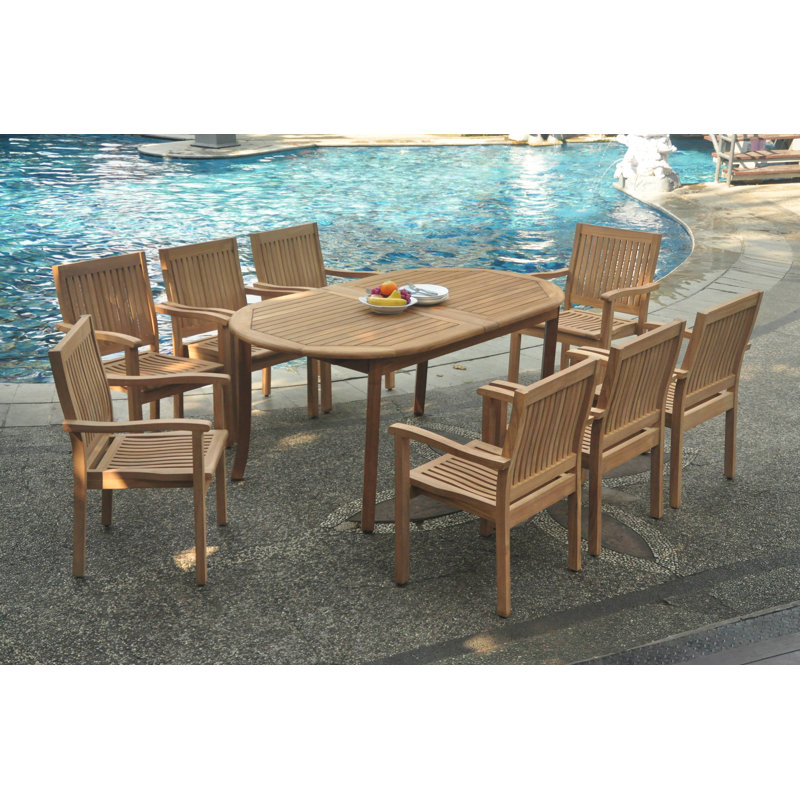 Leveb Outdoor 9 - Piece Teak Dining Set, 82" L x 40" W x 30.5" H