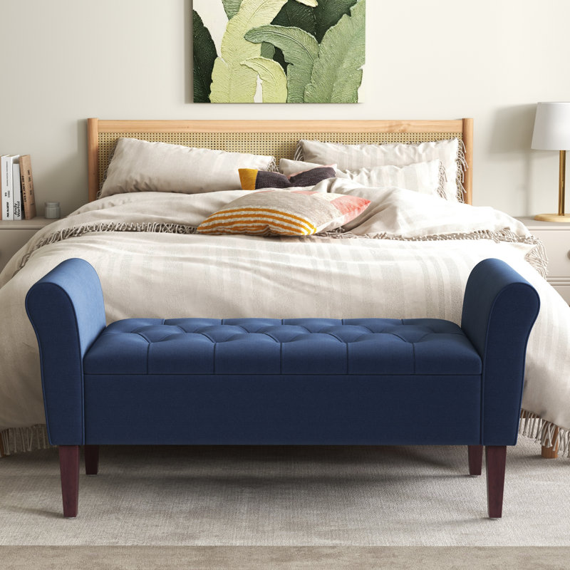 Banc de rangement en polyester touffeté, Bleu, H 23,6 po x l 50,4 po x P 18,9 po