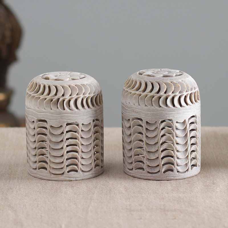 Novica Handmade Spiral Enigma Soapstone Decorative Jars (Pair)