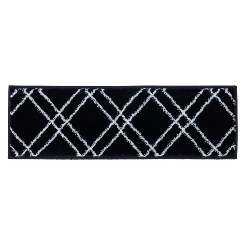 Tapis d'escalier intérieur antidérapant 9 po x 28 po Algean, Bleu marine - blanc, 4 Piece Included