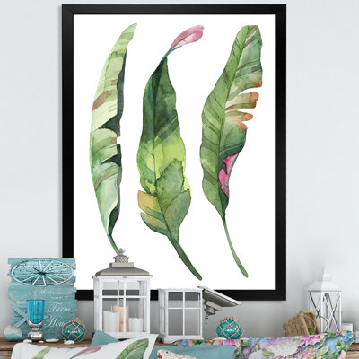 Ensemble de feuilles tropicales vertes - œuvre d'art traditionnelle sur toile