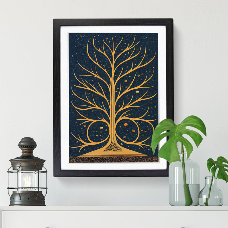 Tree Indian Art - Single Picture Frame Print, Black, 64cm H x 46cm W x 2cm D