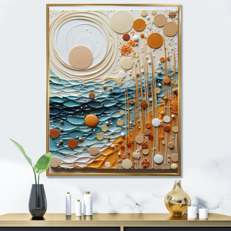 Décoration murale Serene Sands III - Collages abstraits, Cadre flottant doré, H 20 po x l 12 po x P 1 po