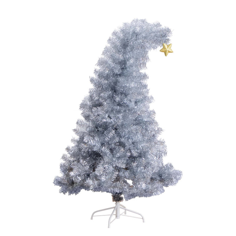 5 pi Arbre de Noël artificiel argenté avec chapeau de père Noël