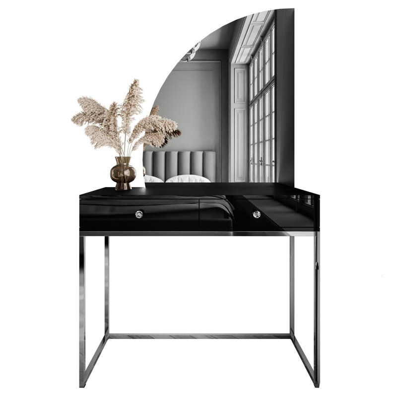 Brilen Dressing Table with Mirror, Chrome/Black High Gloss