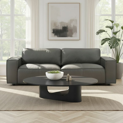 Cramer 93" Modern Leather Sofa In Anthracite Gray Or Ochre With Track Arms by Latitude Run