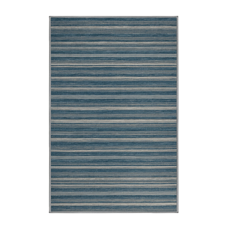 Machine Washable Horizontal Stripes Green Area Rug, Rectangle 4' x 6'