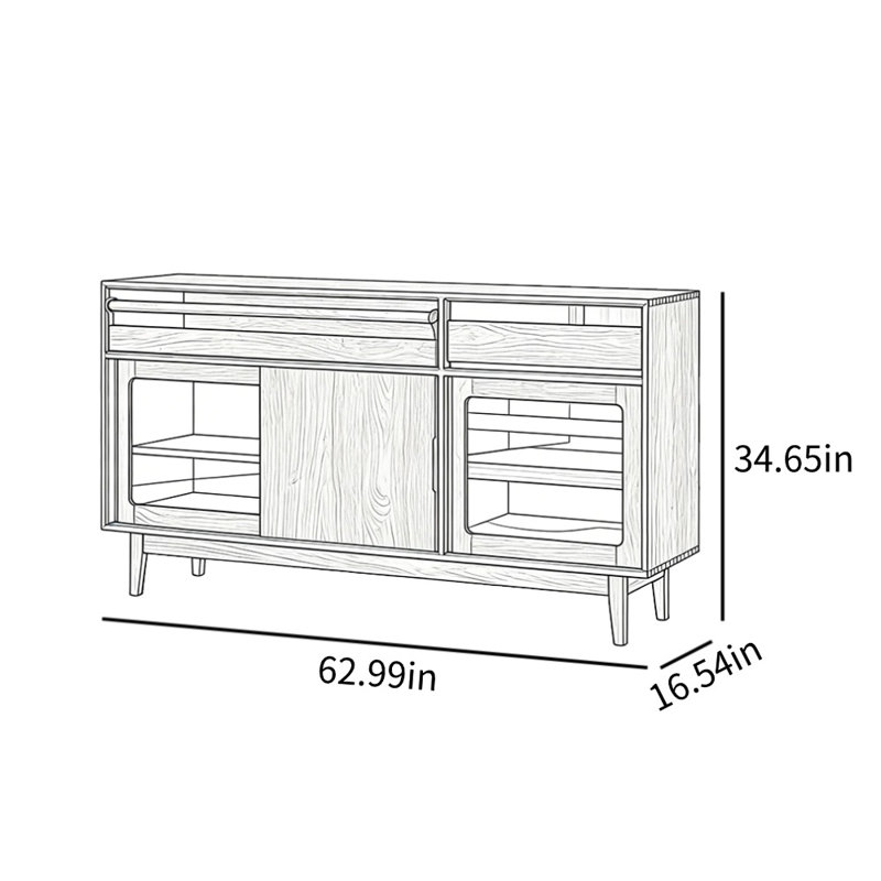 Buffet décoratif multifonctionnel de style japonais, H 34,65 po x l 62,99 po x P 16,54 po