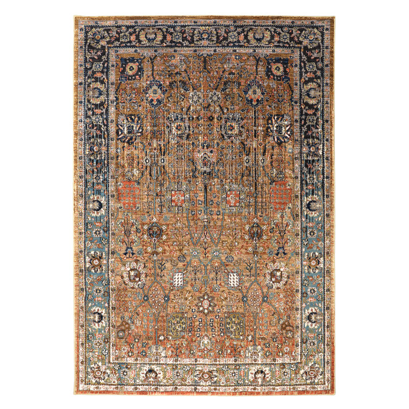 Traditional Blue Floral Synthetic 5'3" x 7'10" Area Rug