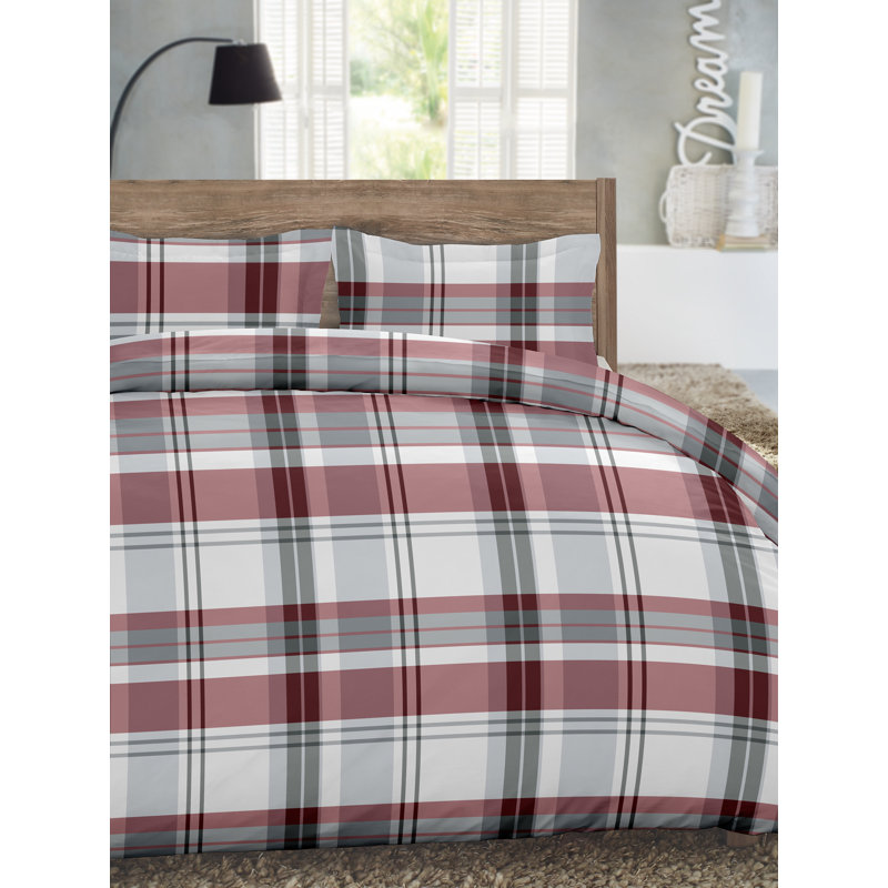 Flannel Plaid Duvet Cover, King Duvet Cover + 2 Shams