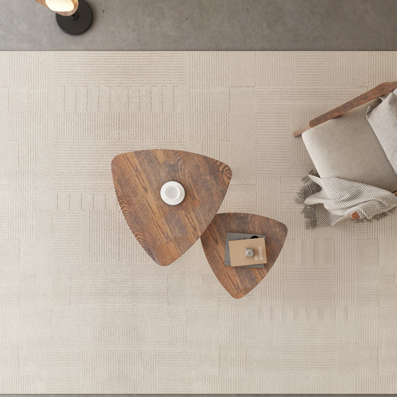 Red Oak Nesting Coffee Tables Set Of 2 Modern Minimalist Tea Table