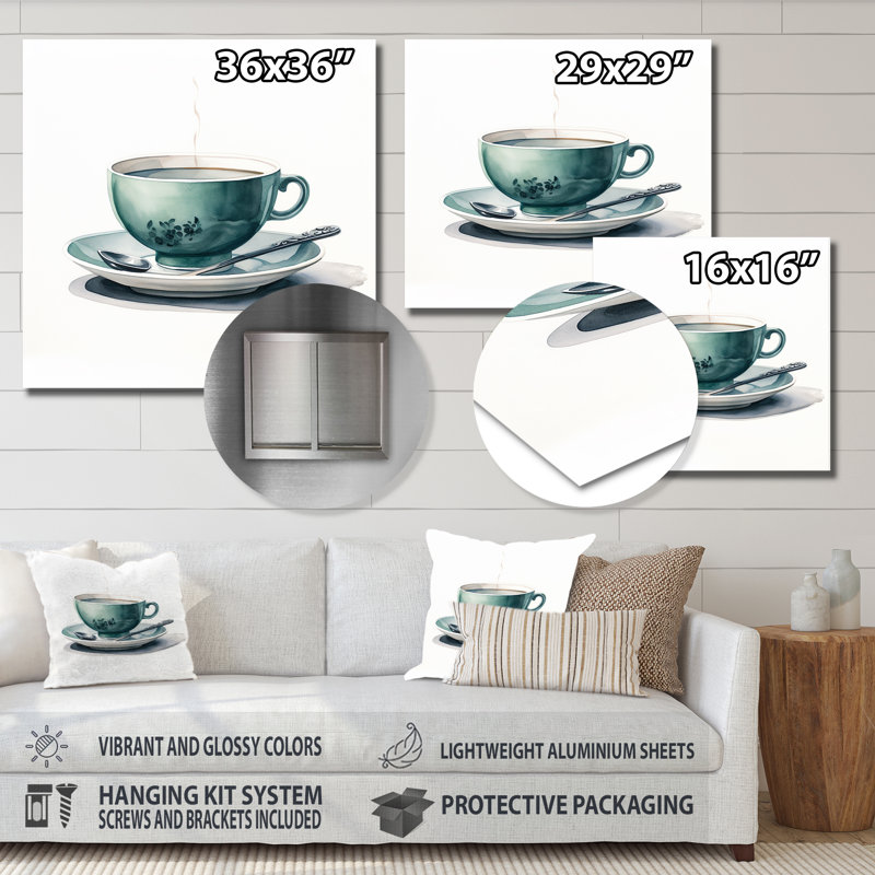 Green Chinese Teacup Delight II - China Art Metal Wall Art, 16" H x 16" W