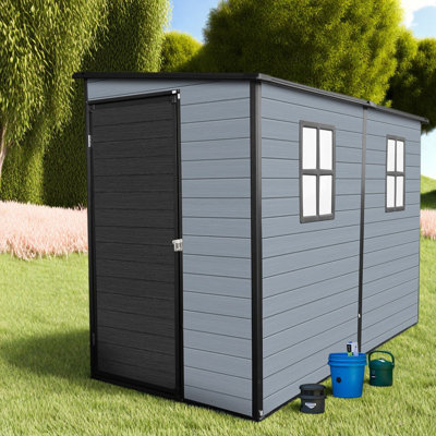 x8FT Resin Sheds with Storage, Steel Frame, Modern Lean To Backyard
