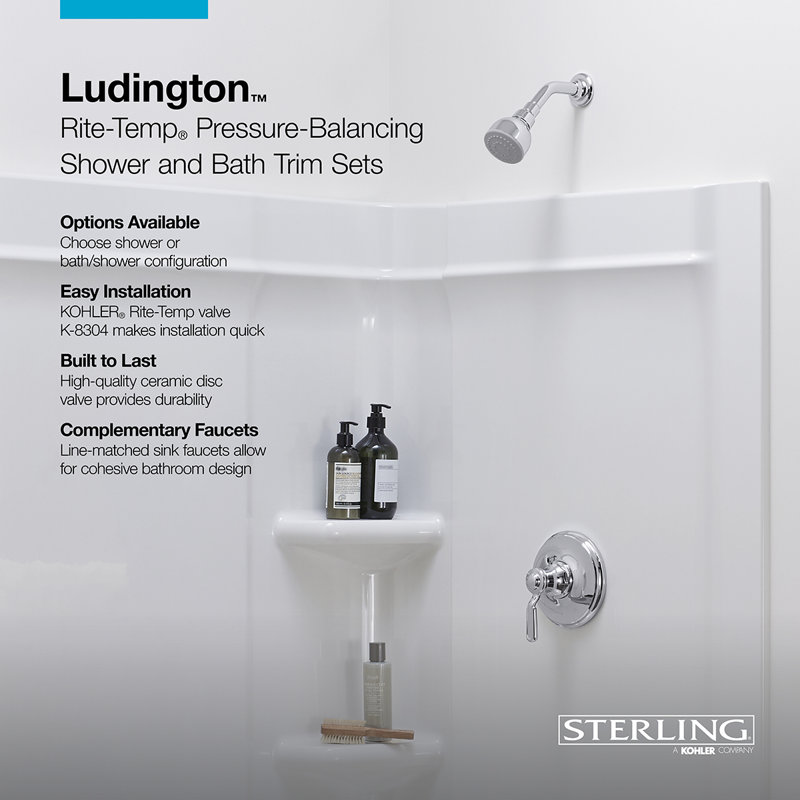 Ludington Shower Faucet Trim Set, Polished Chrome