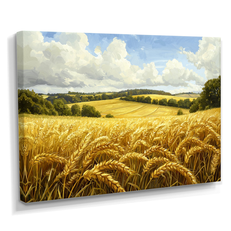 «Countryside Golden Fields In Summer Light I», art mural campagne, H 34 po x l 44 po, Toile tendue sur cadre