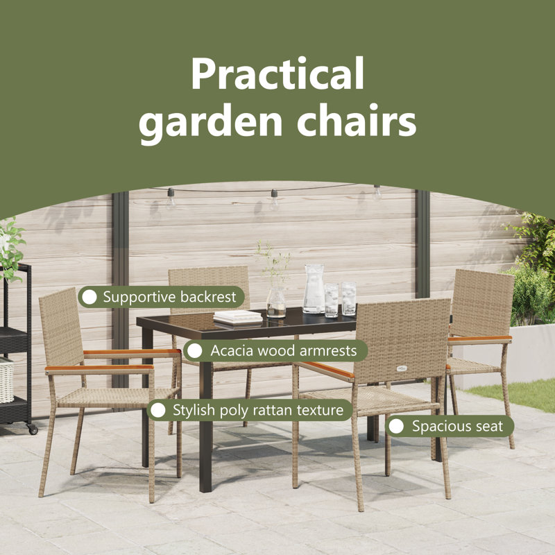 5 Piece Garden Dining Set Poly Rattan, Beige