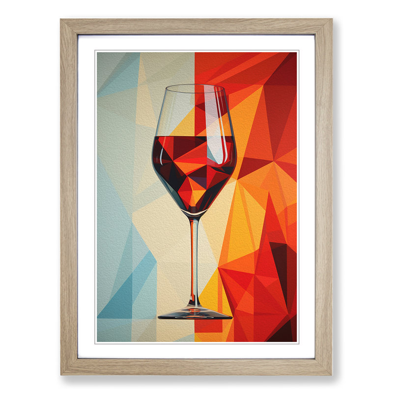 Wine Geometric No.2 - Single Picture Frame Print on Wood, Oak, 46cm H x 34cm W x 2cm D