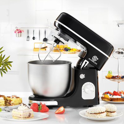 SUPERLEX 5L Stand Mixer, 1300W Electric Food Mixer, 8 Speeds & Pulse Black | Tilt-Head Kitchen Mixer, 304 Stainless Steel Bowl, Whisk, Dough Hook & Beater for Dough, Cakes & Baking