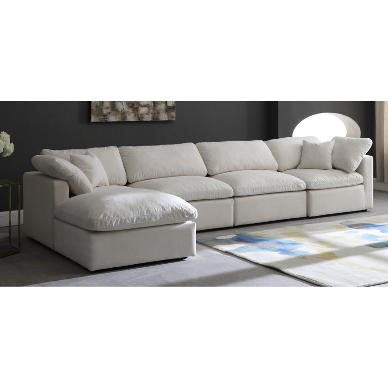Atis Velvet L-Shaped Sectional Reversible, Cream Velvet
